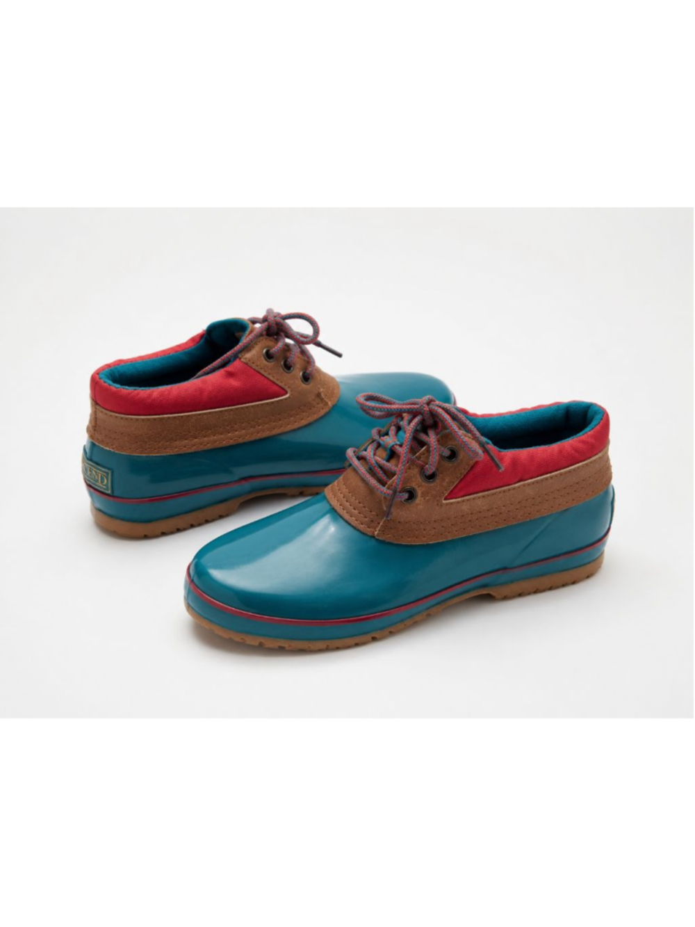 Vintage Land's End Duck Boots Women's Size 8 Teal Red Waterproof Rain Shoes